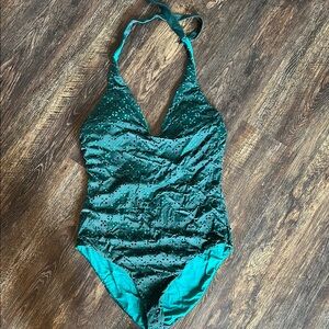 Loft Beach Teal Halter One-Piece Swimsuit